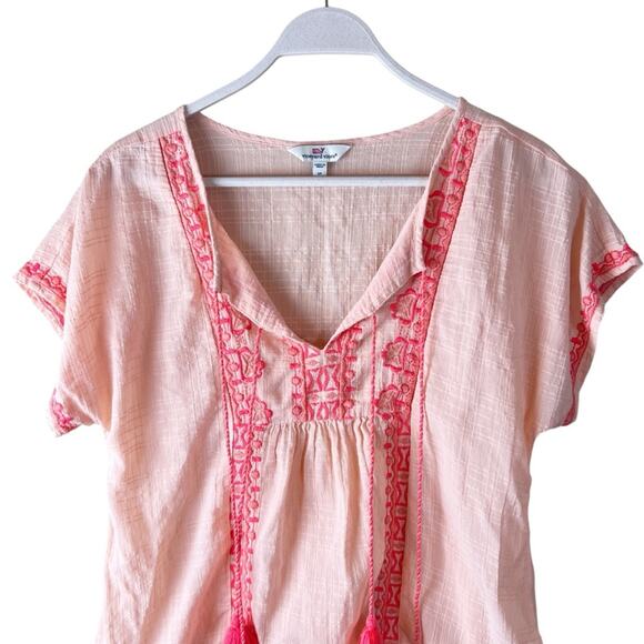 Vineyard Vines Women's Small Shirt Top orange peach Embroidered Short‎ Sleeve - Picture 2 of 6